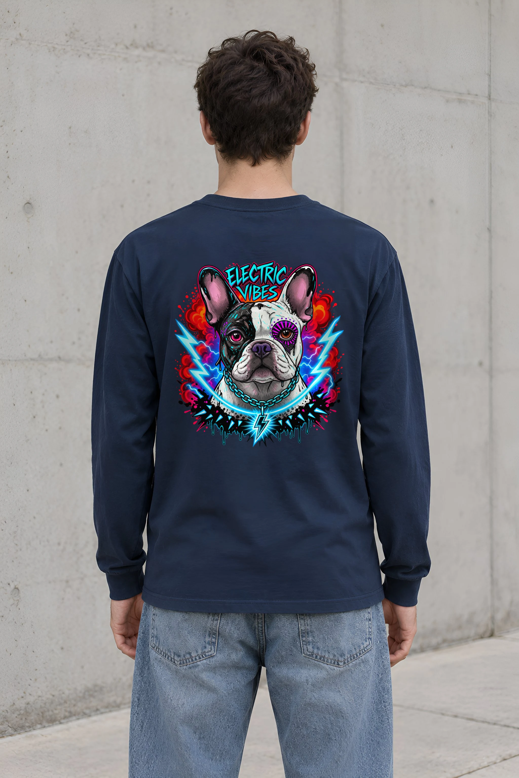 "Electric Vibes Bulldog" Unisex Longsleeve T-shirt