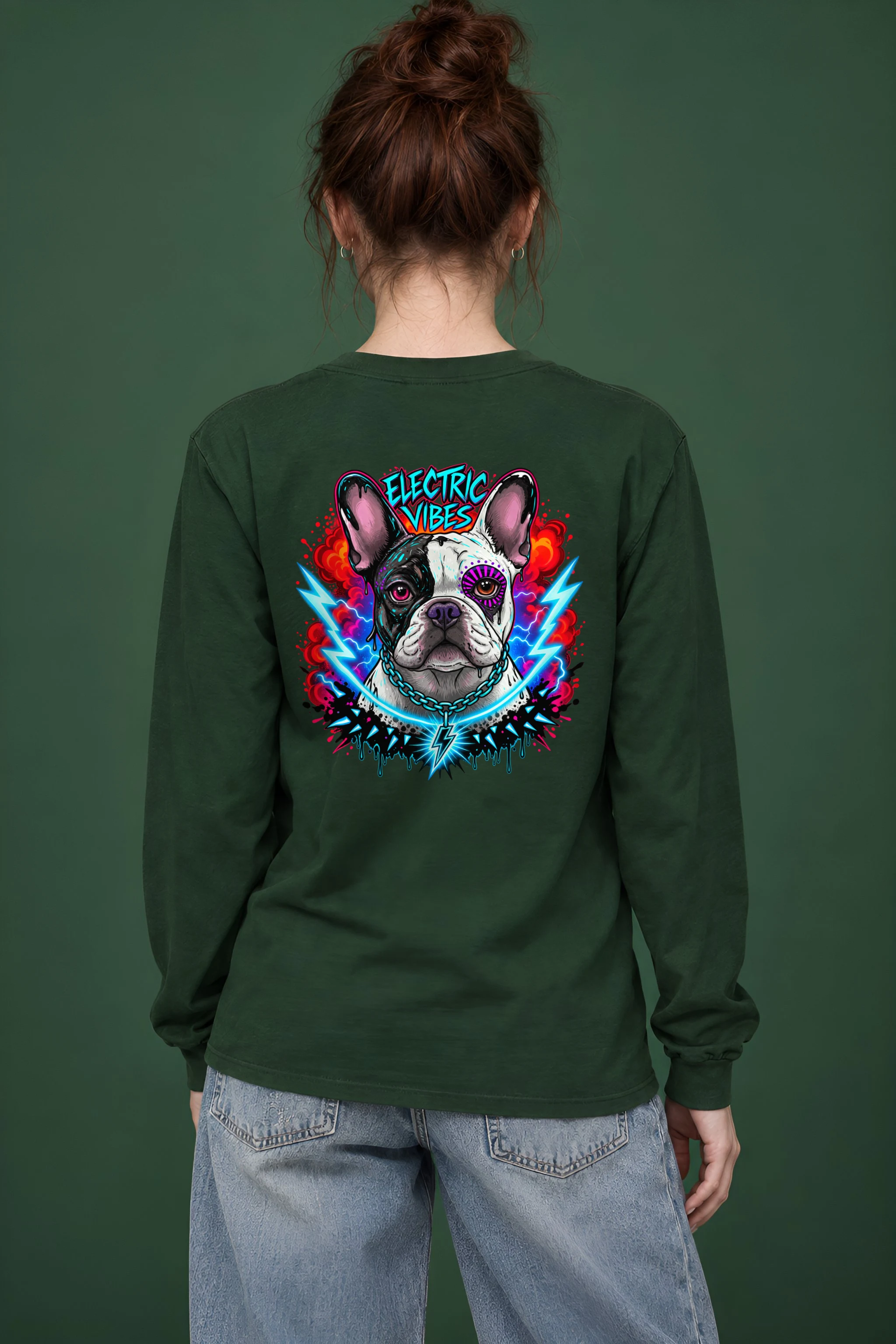 "Electric Vibes Bulldog" Unisex Longsleeve T-shirt