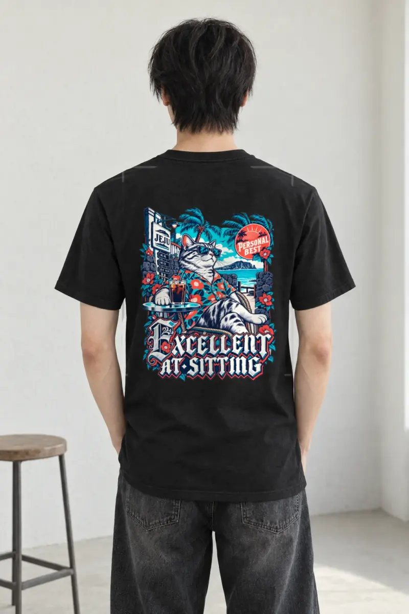 "Excellent At Sitting" Heavyweight Unisex Crewneck T-shirt