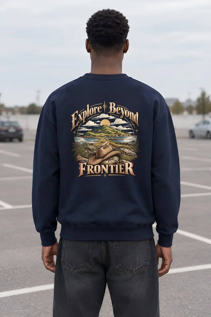 "Explore Beyond Frontier" Heavy Blend Unisex Crewneck Sweatshirt