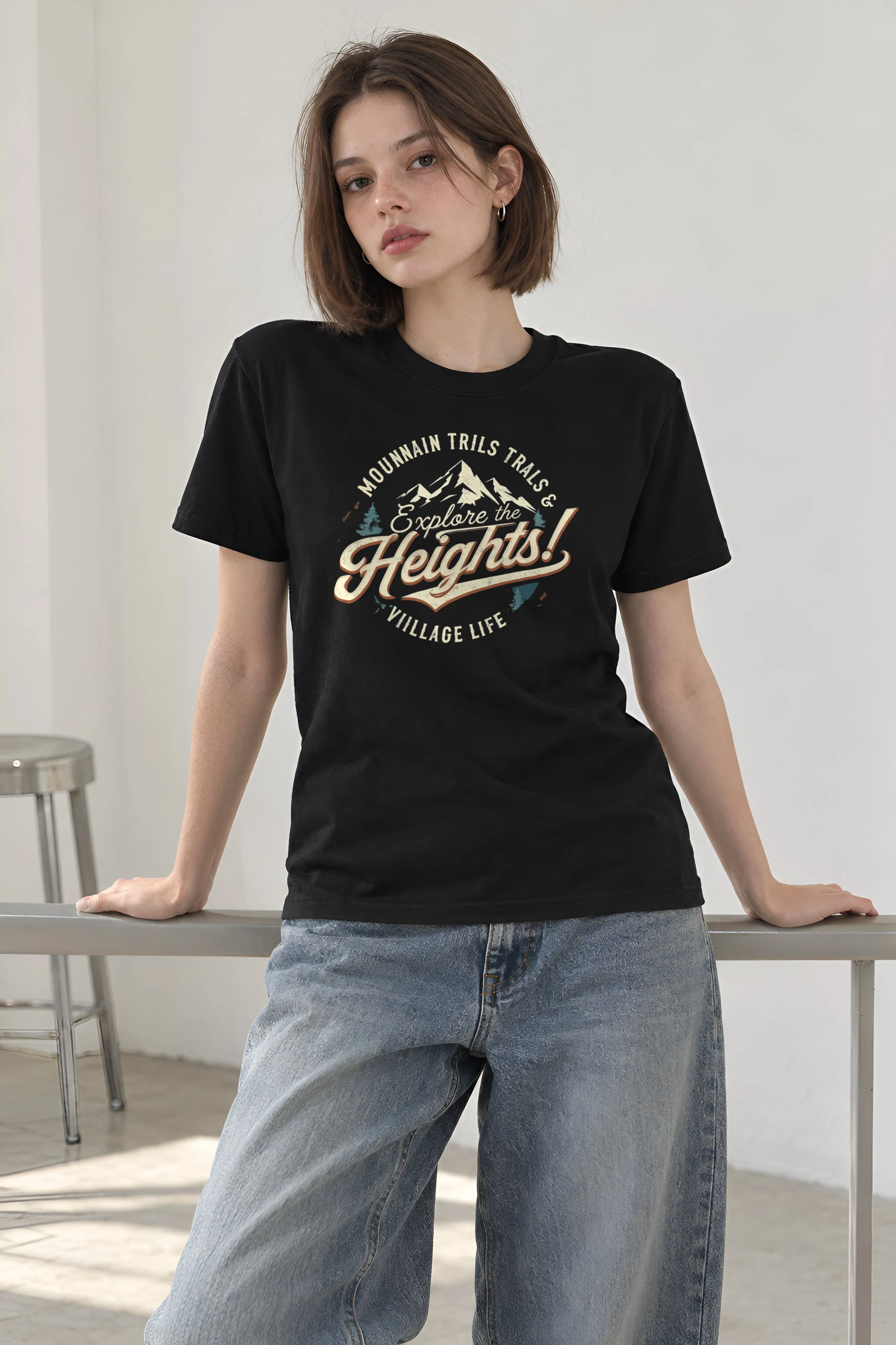 "Explore The Heights" Heavyweight Unisex Crewneck T-shirt