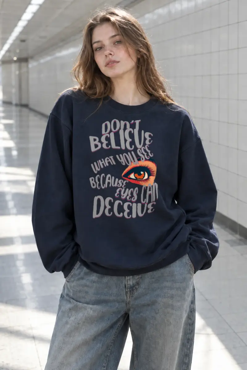 "Eyes Can Deceive" Heavy Blend Unisex Crewneck Sweatshirt | Gildan 18000