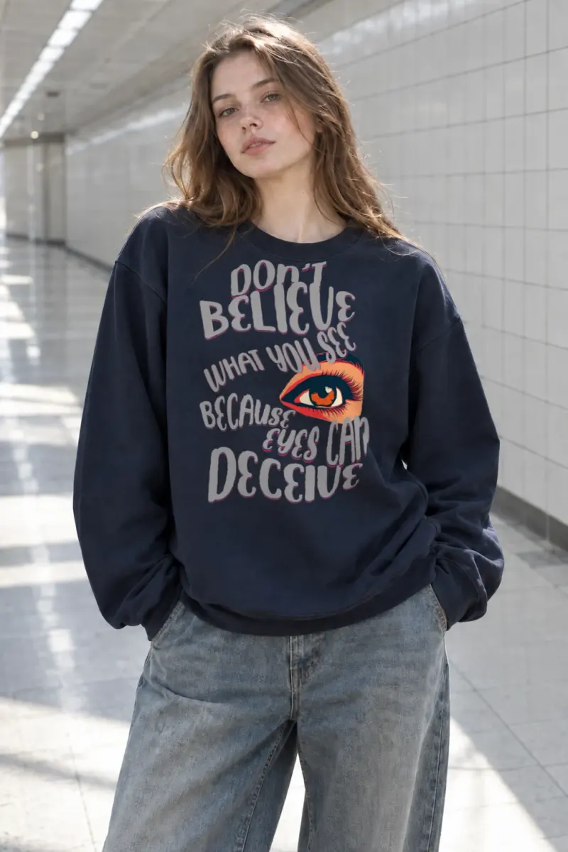 “Eyes Can Deceive” Heavy Blend Unisex Crewneck Sweatshirt | Gildan 18000