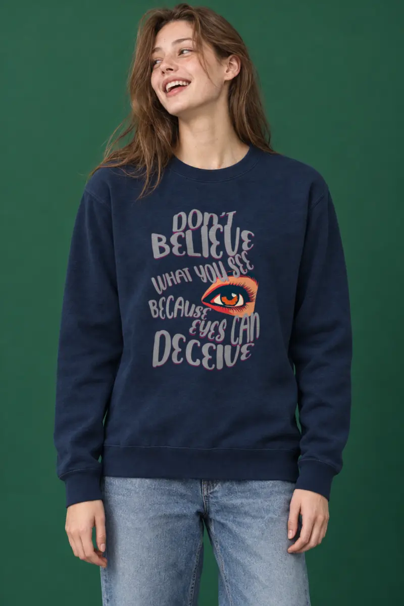 "Eyes Can Deceive" Heavy Blend Unisex Crewneck Sweatshirt