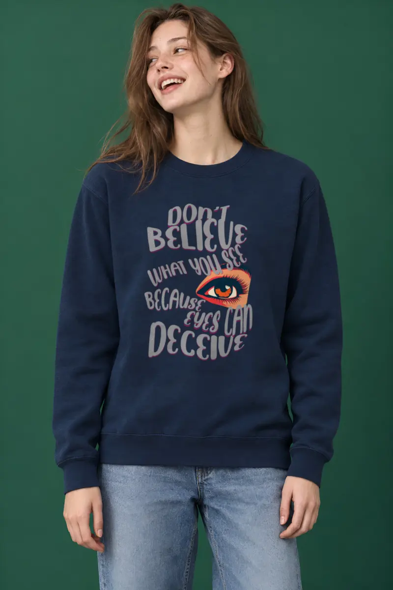 "Eyes Can Deceive" Heavy Blend Unisex Crewneck Sweatshirt