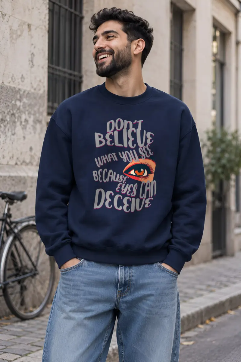 "Eyes Can Deceive" Heavy Blend Unisex Crewneck Sweatshirt