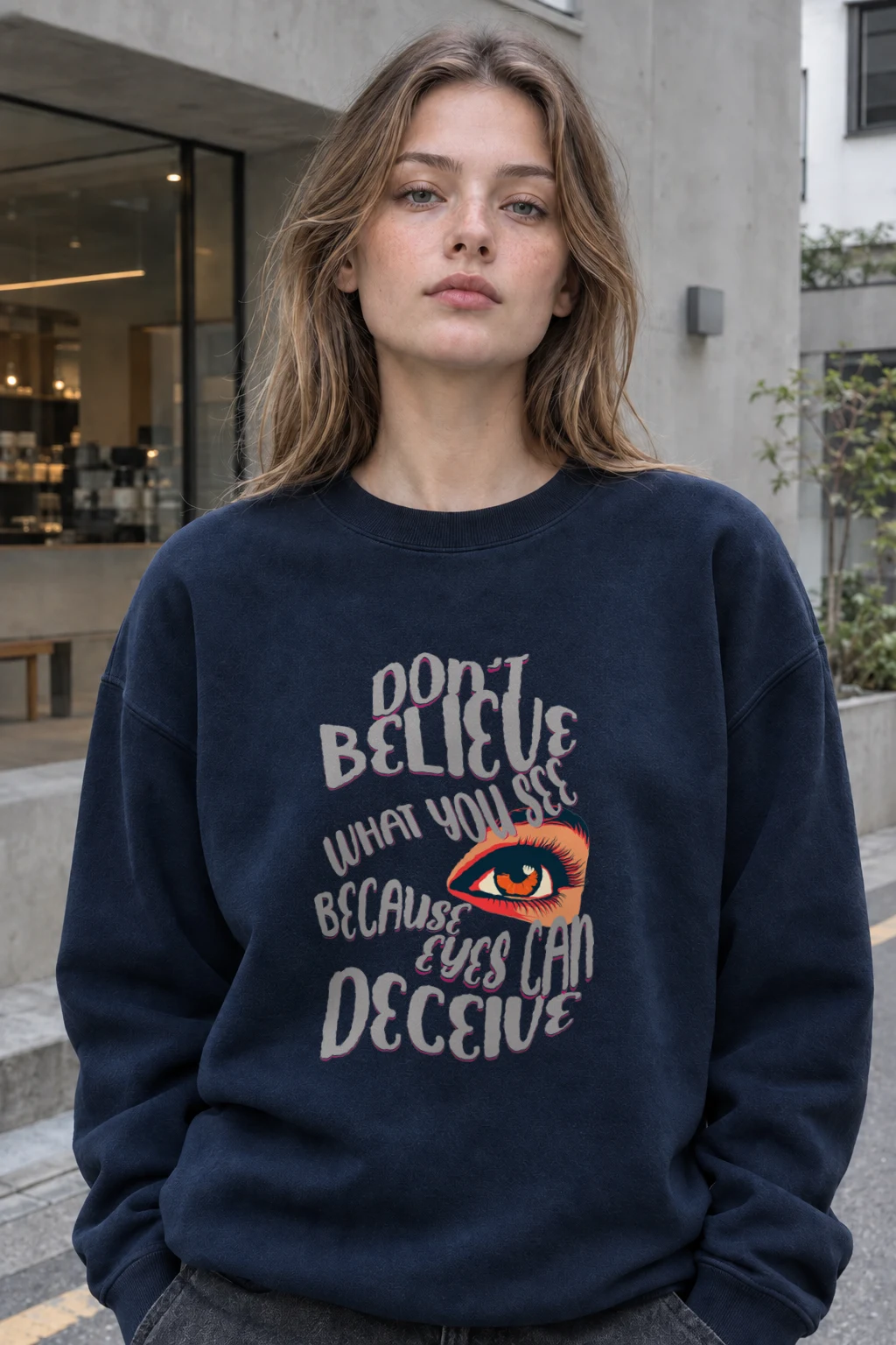 "Eyes Can Deceive" Heavy Blend Unisex Crewneck Sweatshirt | Gildan 18000