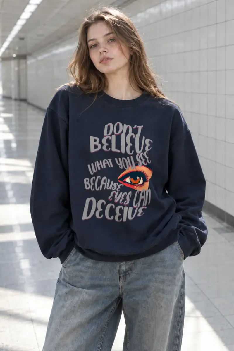 "Eyes Can Deceive" Heavy Blend Unisex Crewneck Sweatshirt | Gildan 18000