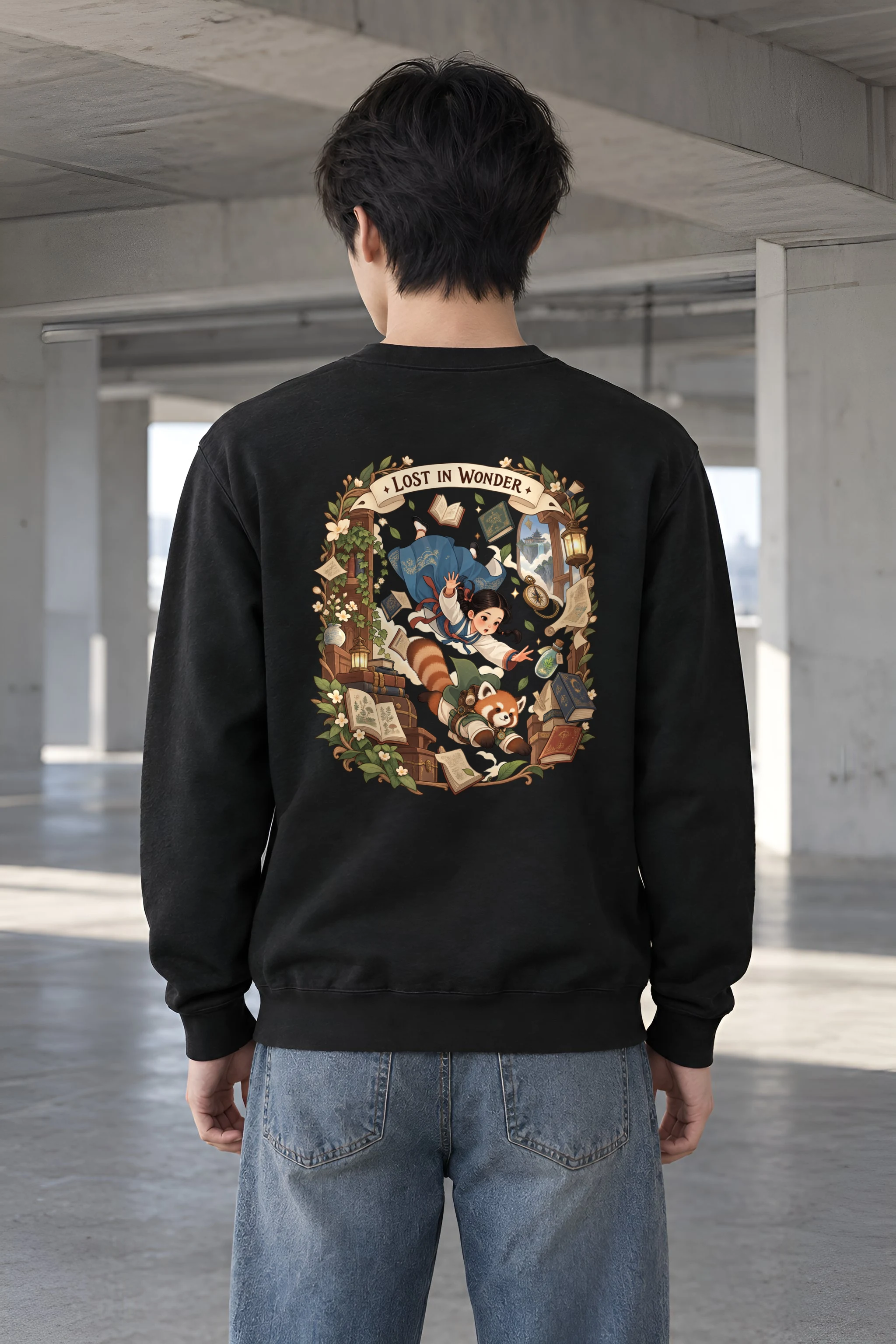 "Falling With Books" Heavy Blend Unisex Crewneck Sweatshirt