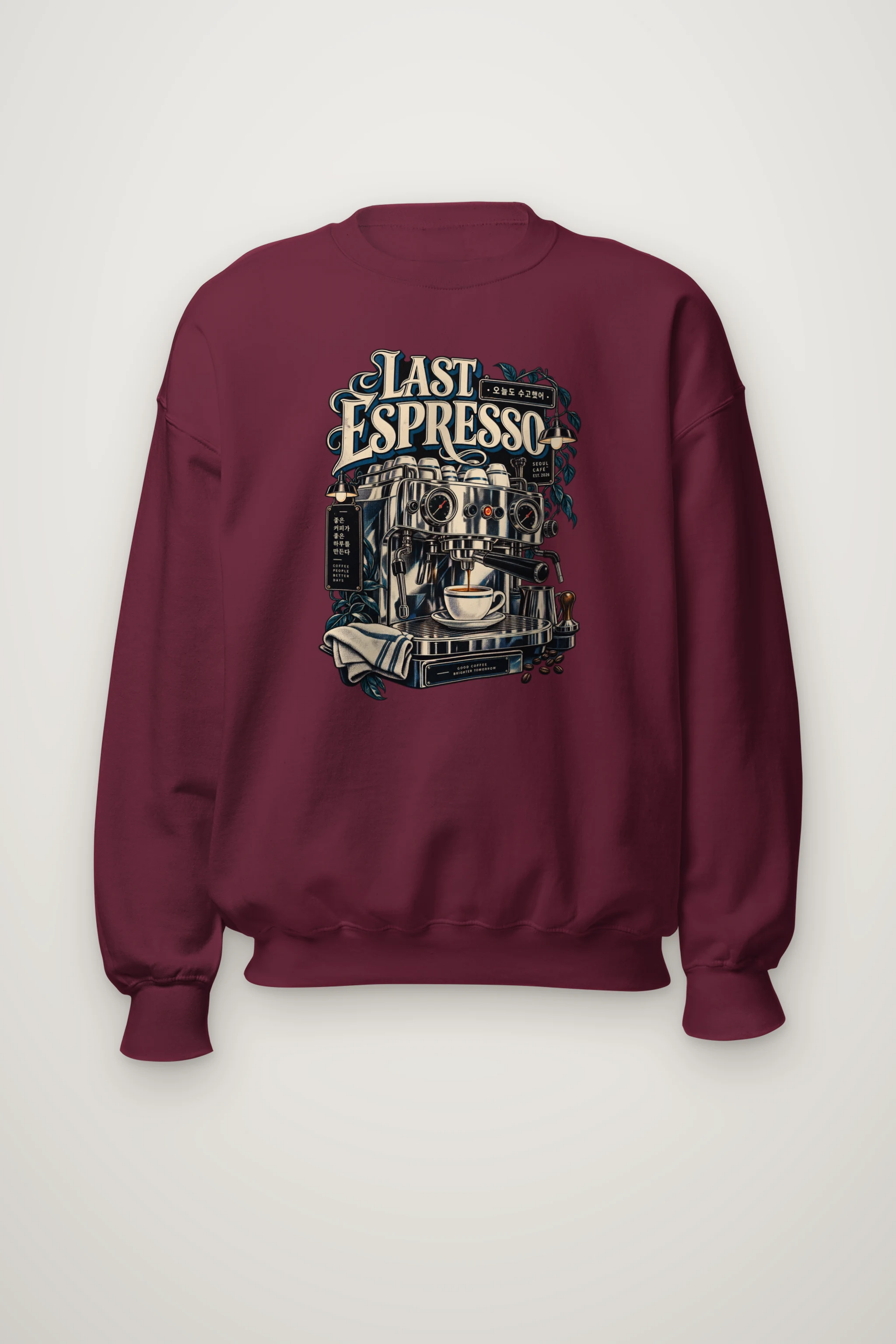 "Last Espresso Seoul Café" Heavy Blend Unisex Crewneck Sweatshirt