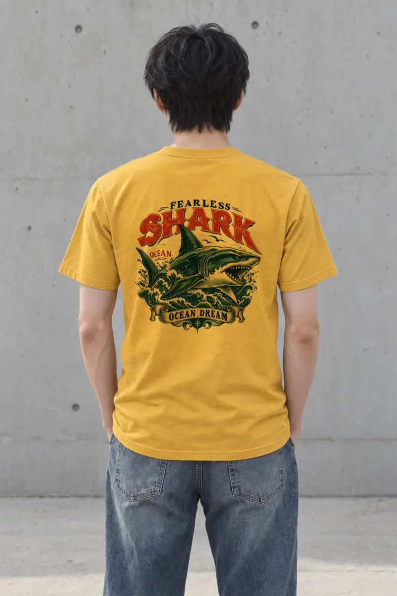 "Fearless Shark Ocean" Heavyweight Unisex Crewneck T-shirt | Gildan 5000