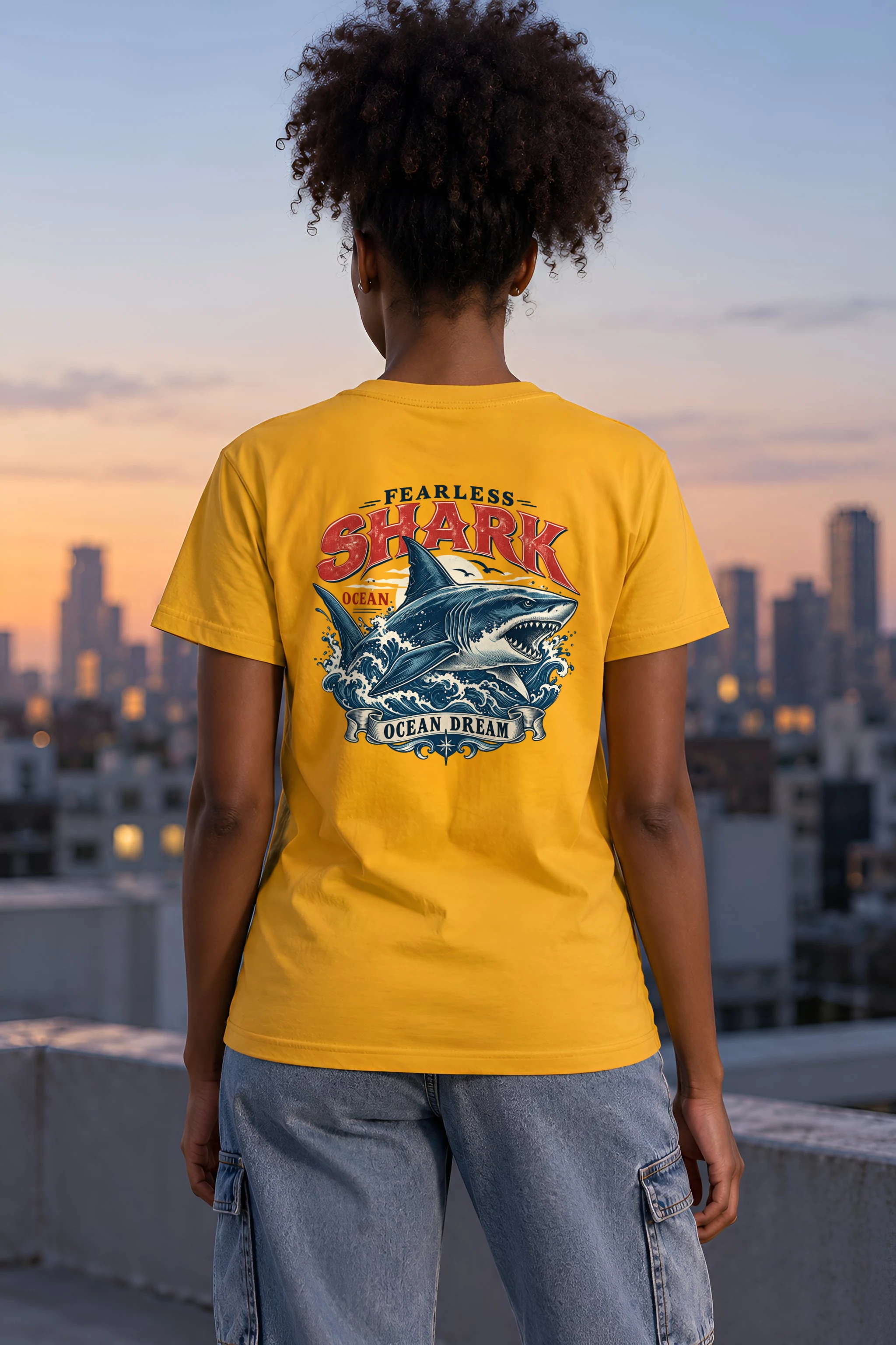 "Fearless Shark Ocean" Heavyweight Unisex Crewneck T-shirt