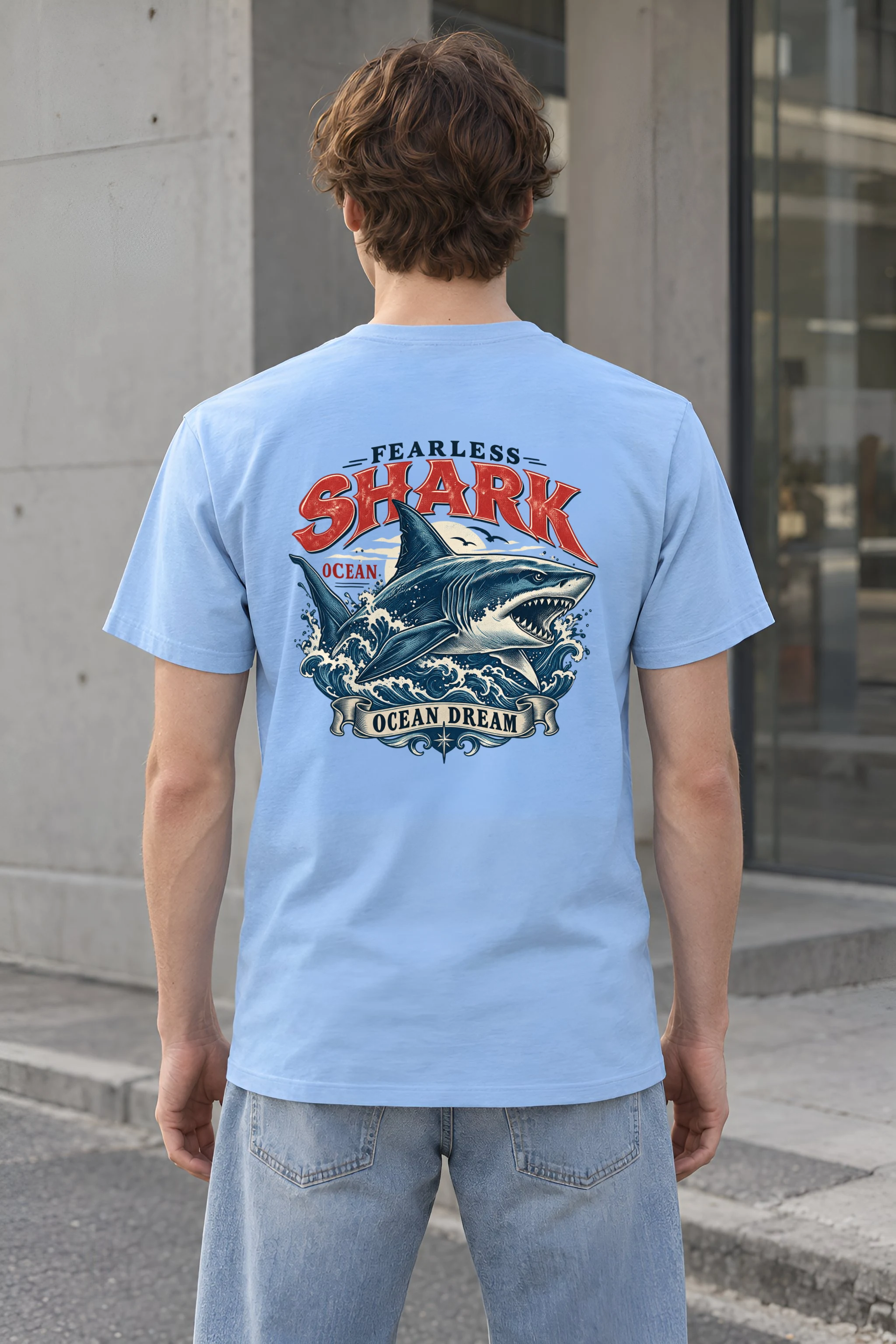 "Fearless Shark Ocean" Heavyweight Unisex Crewneck T-shirt
