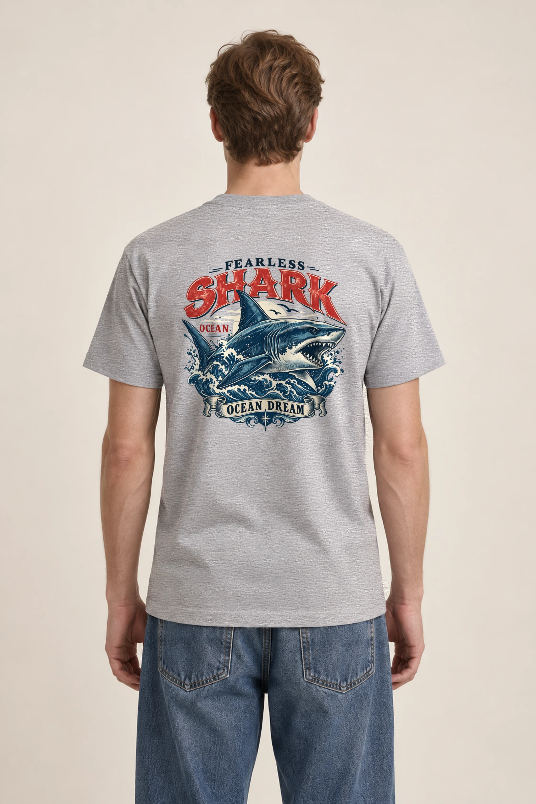 "Fearless Shark Ocean" Heavyweight Unisex Crewneck T-shirt