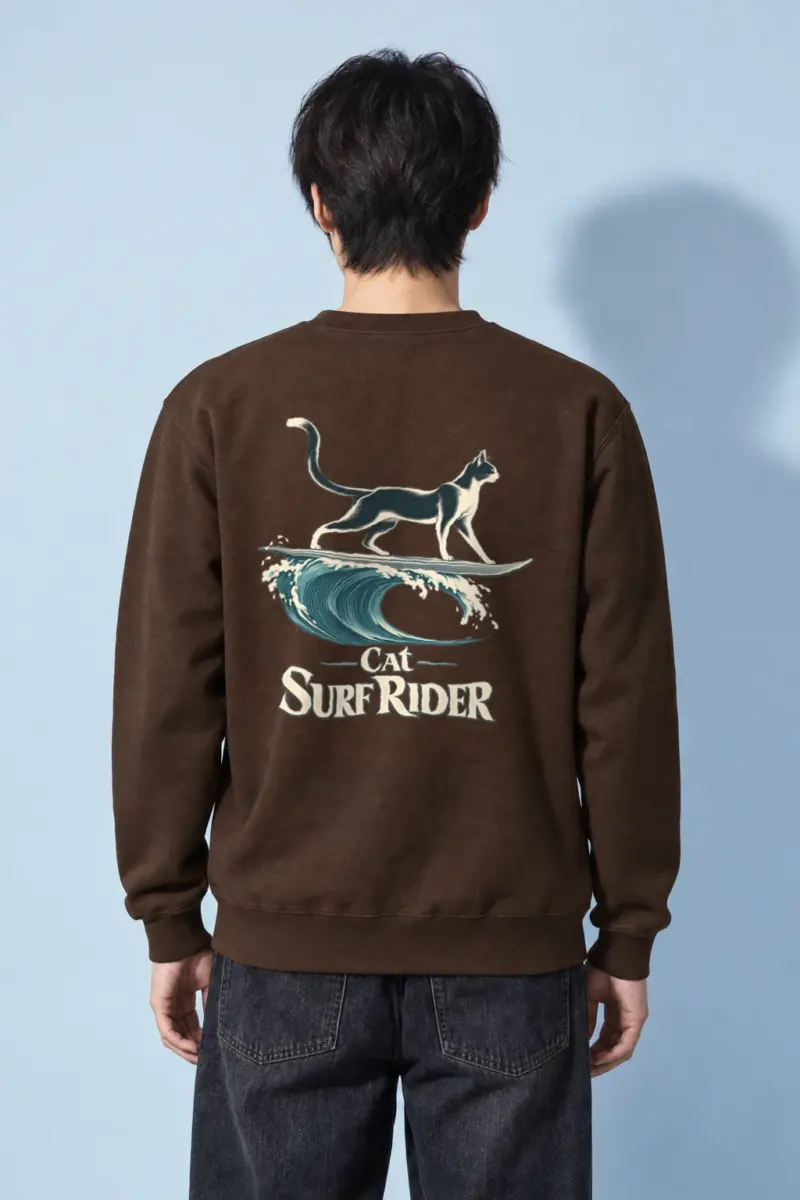"Feline On Surfboard" Heavy Blend Unisex Crewneck Sweatshirt | Gildan 18000