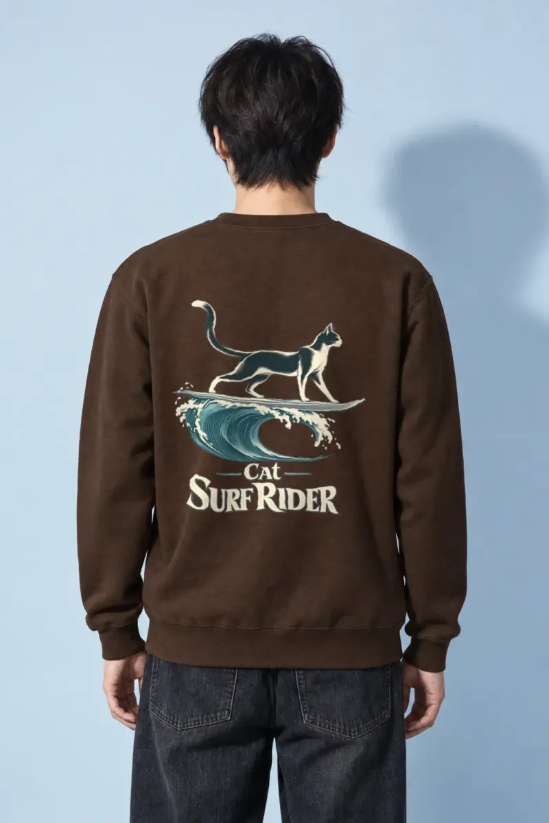 "Feline On Surfboard" Heavy Blend Unisex Crewneck Sweatshirt