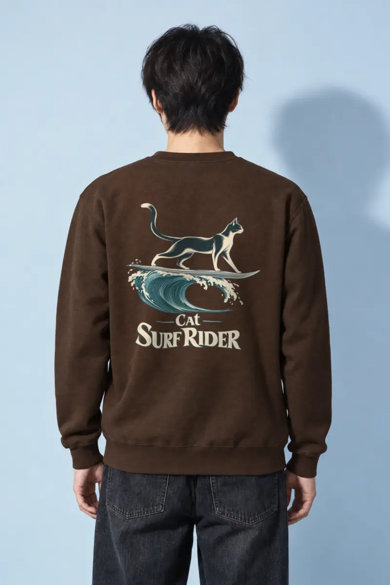 "Feline On Surfboard" Heavy Blend Unisex Crewneck Sweatshirt