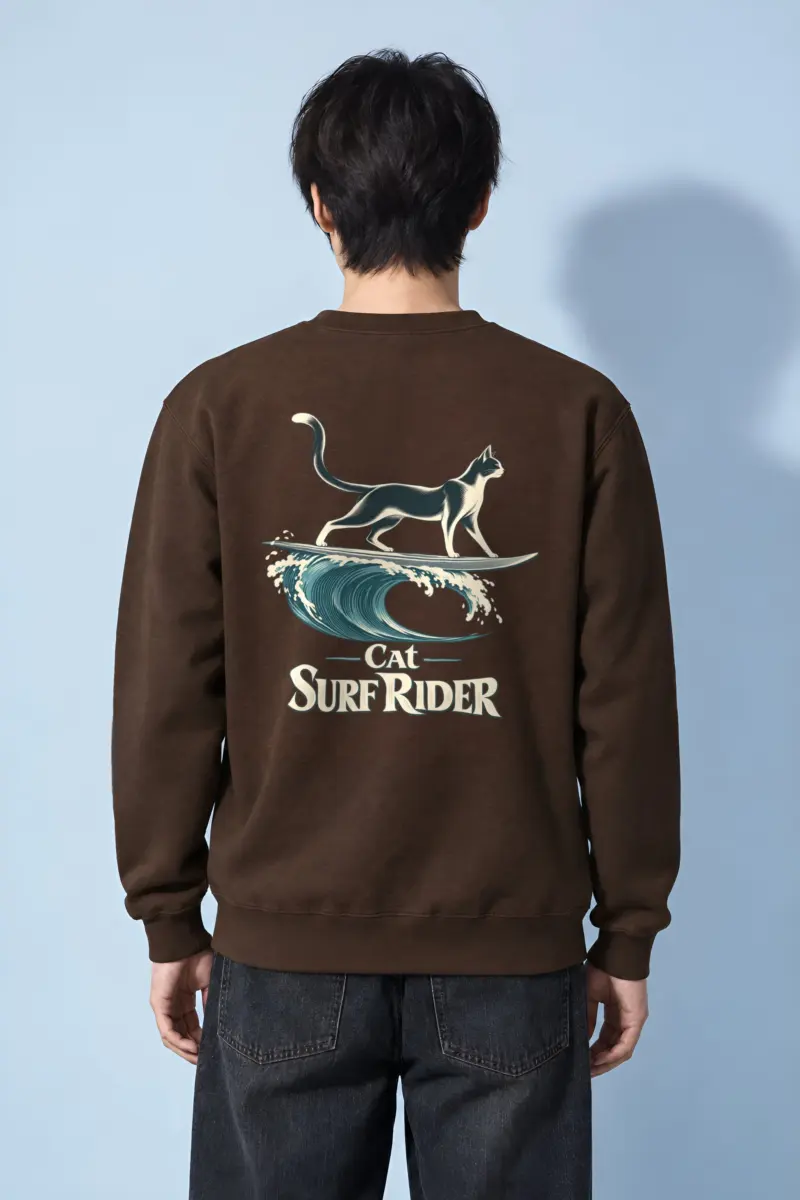 "Feline On Surfboard" Heavy Blend Unisex Crewneck Sweatshirt