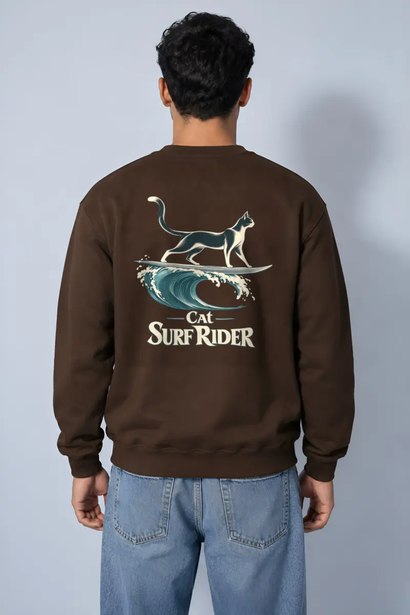 "Feline On Surfboard" Heavy Blend Unisex Crewneck Sweatshirt