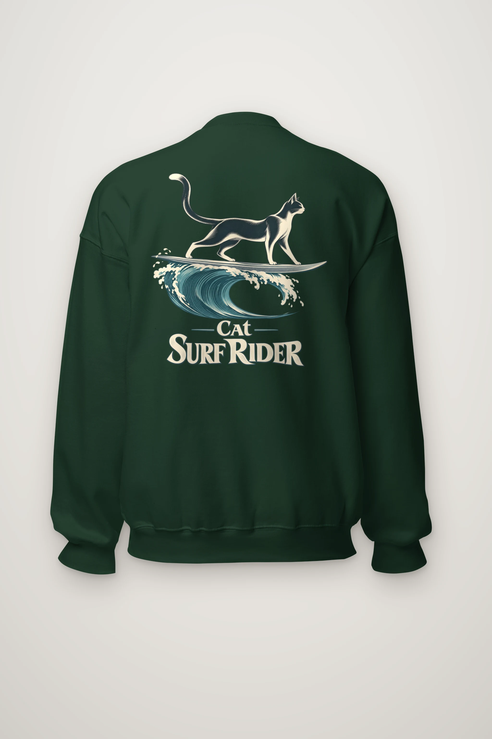 "Feline On Surfboard" Heavy Blend Unisex Crewneck Sweatshirt