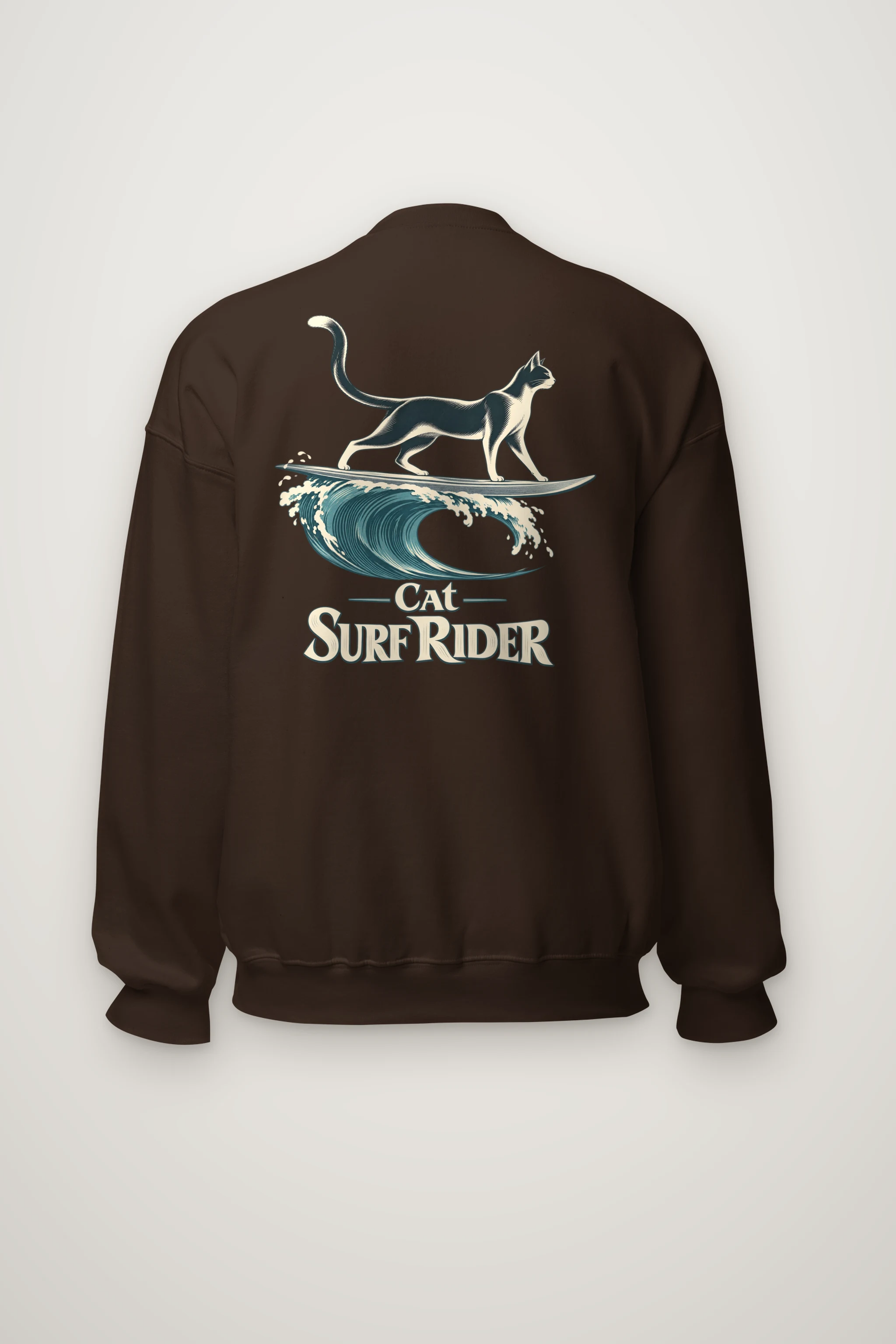 "Feline On Surfboard" Heavy Blend Unisex Crewneck Sweatshirt