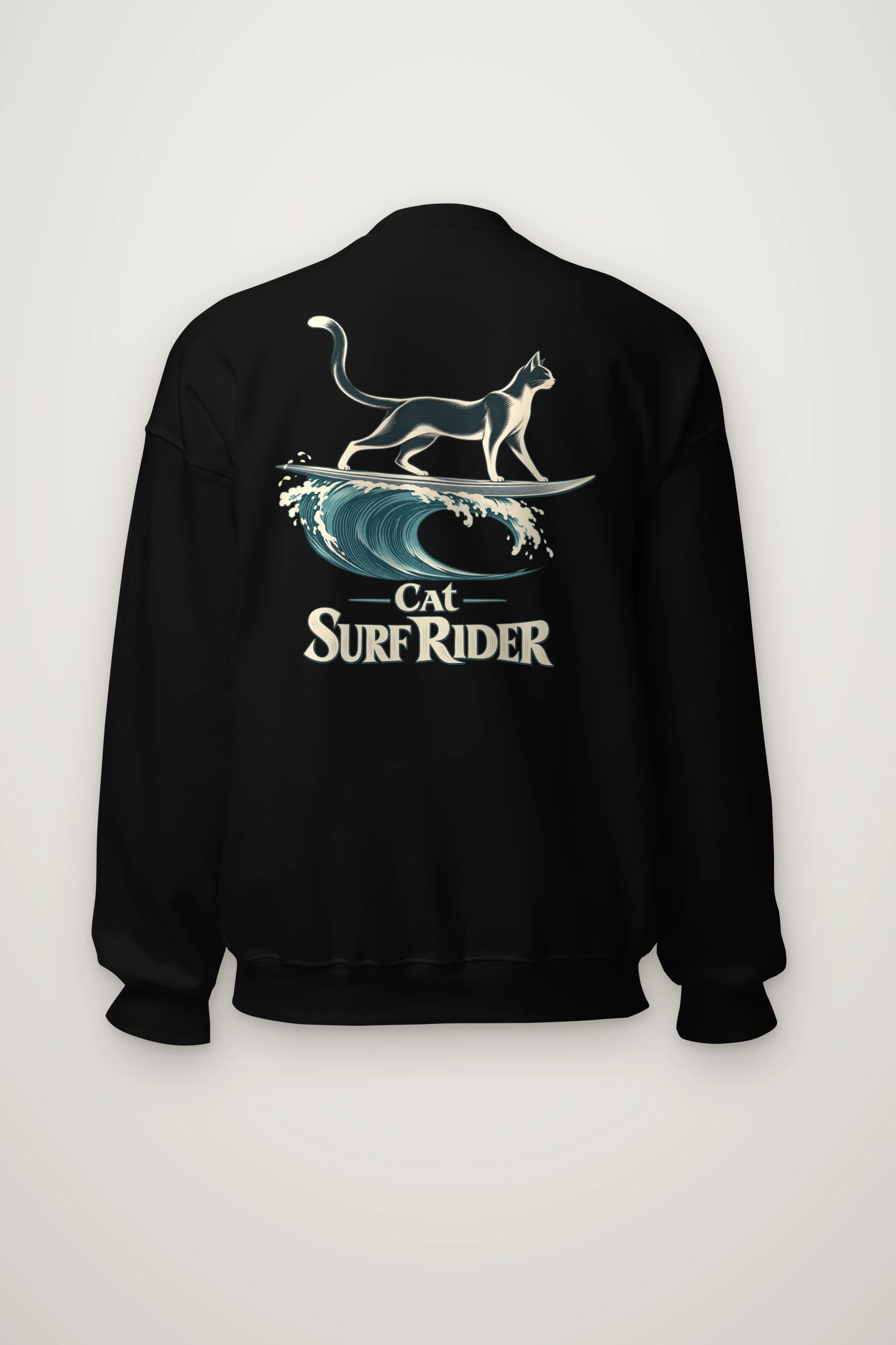 "Feline On Surfboard" Heavy Blend Unisex Crewneck Sweatshirt