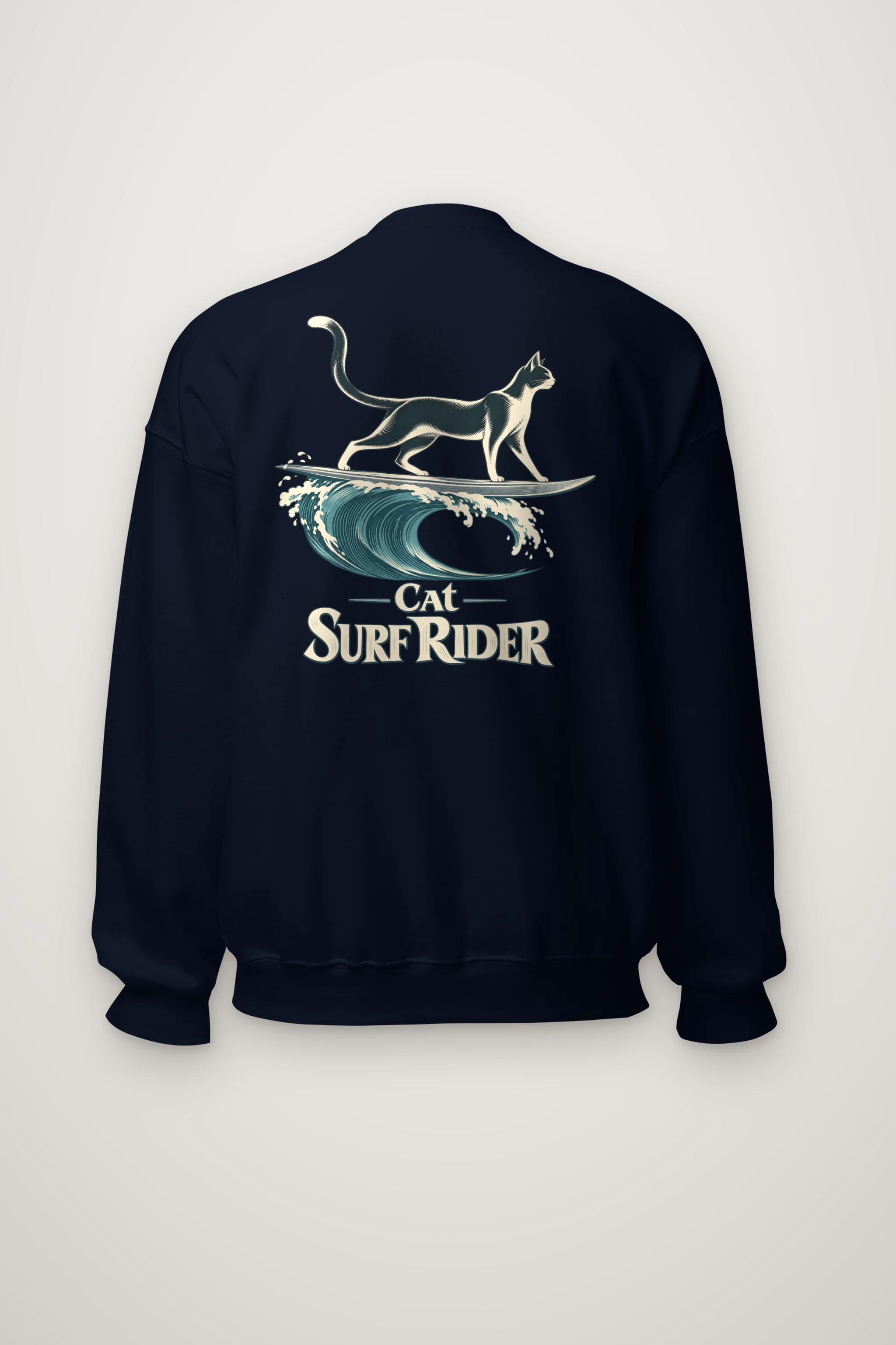 "Feline On Surfboard" Heavy Blend Unisex Crewneck Sweatshirt
