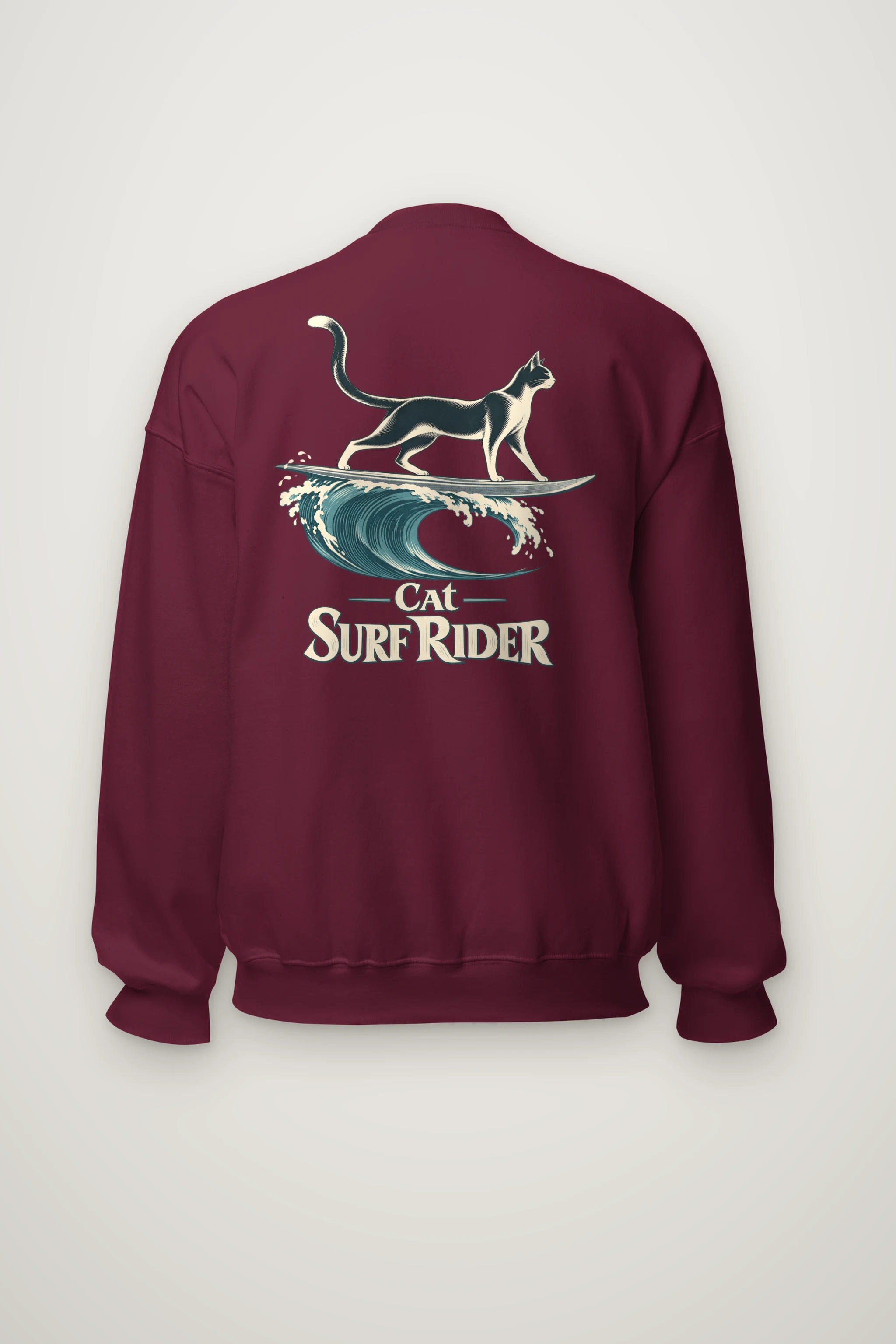 "Feline On Surfboard" Heavy Blend Unisex Crewneck Sweatshirt