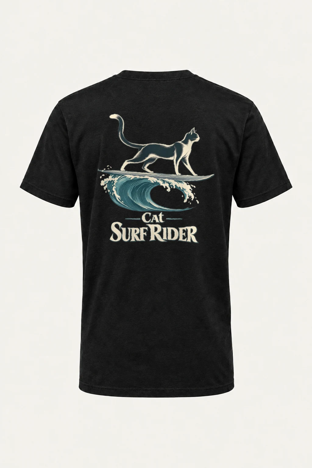 "Feline On Surfboard" Heavyweight Unisex Crewneck T-shirt | Gildan 5000
