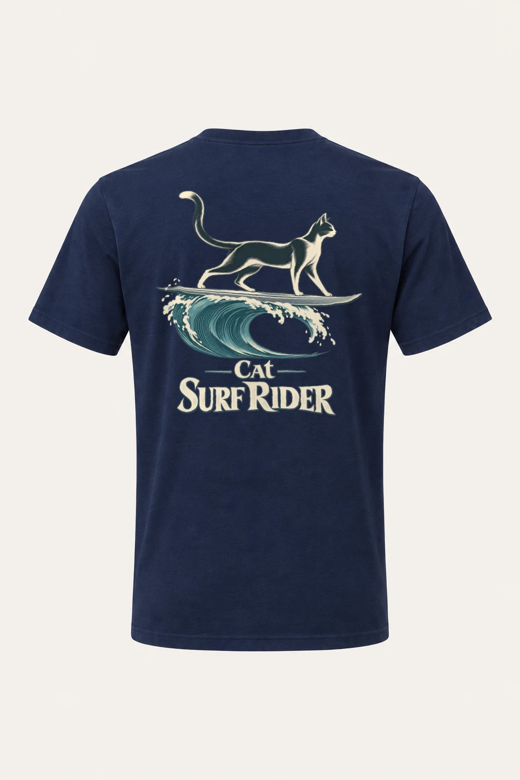 "Feline On Surfboard" Heavyweight Unisex Crewneck T-shirt | Gildan 5000