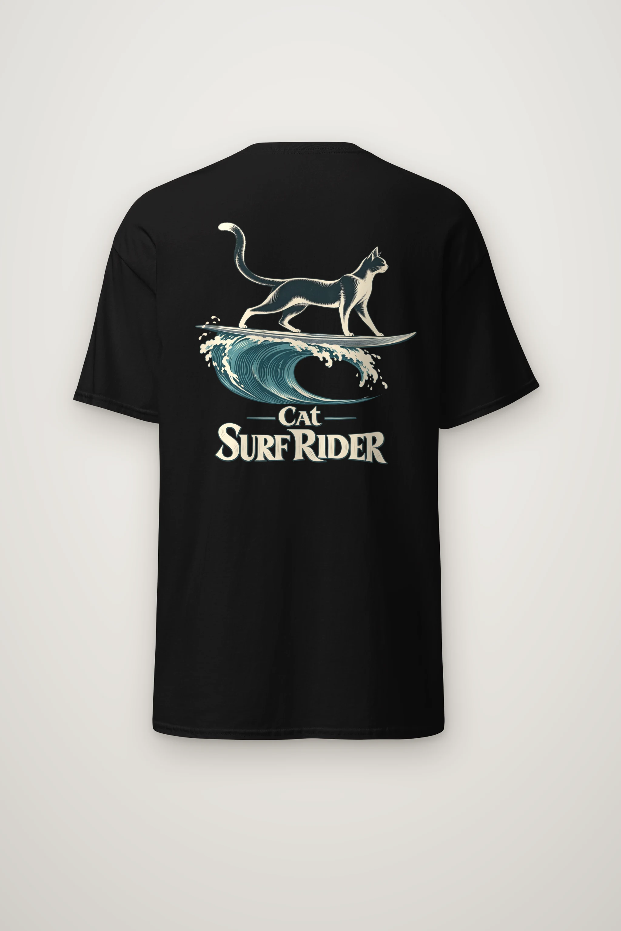 "Feline On Surfboard" Heavyweight Unisex Crewneck T-shirt