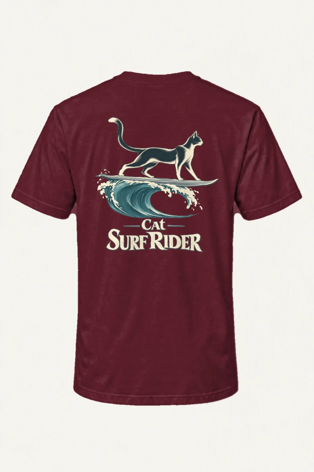 "Feline On Surfboard" Heavyweight Unisex Crewneck T-shirt | Gildan 5000
