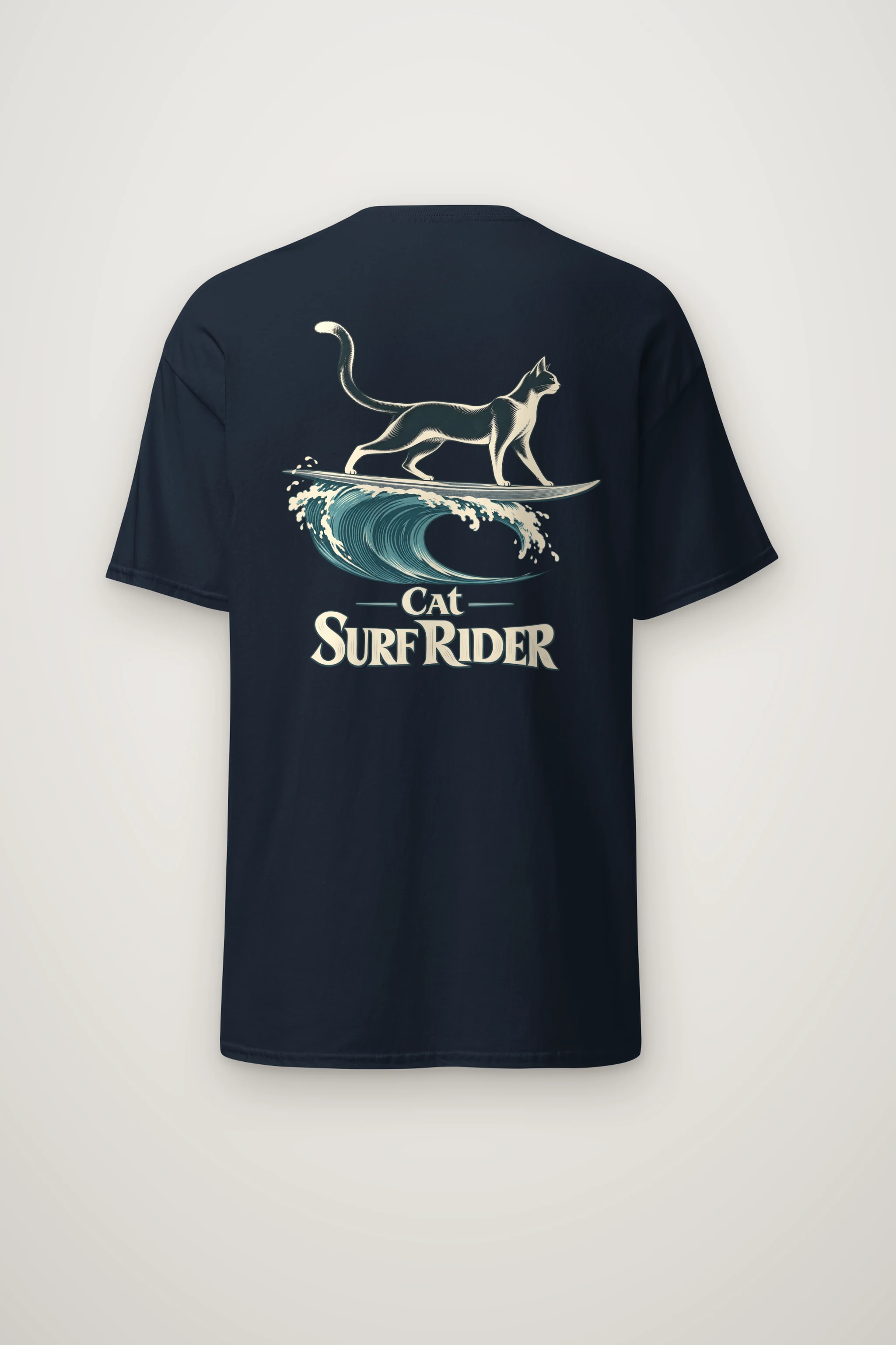 "Feline On Surfboard" Heavyweight Unisex Crewneck T-shirt