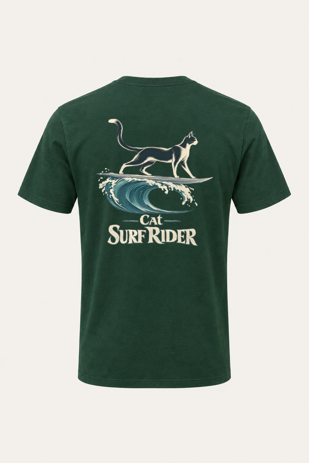 "Feline On Surfboard" Heavyweight Unisex Crewneck T-shirt | Gildan 5000