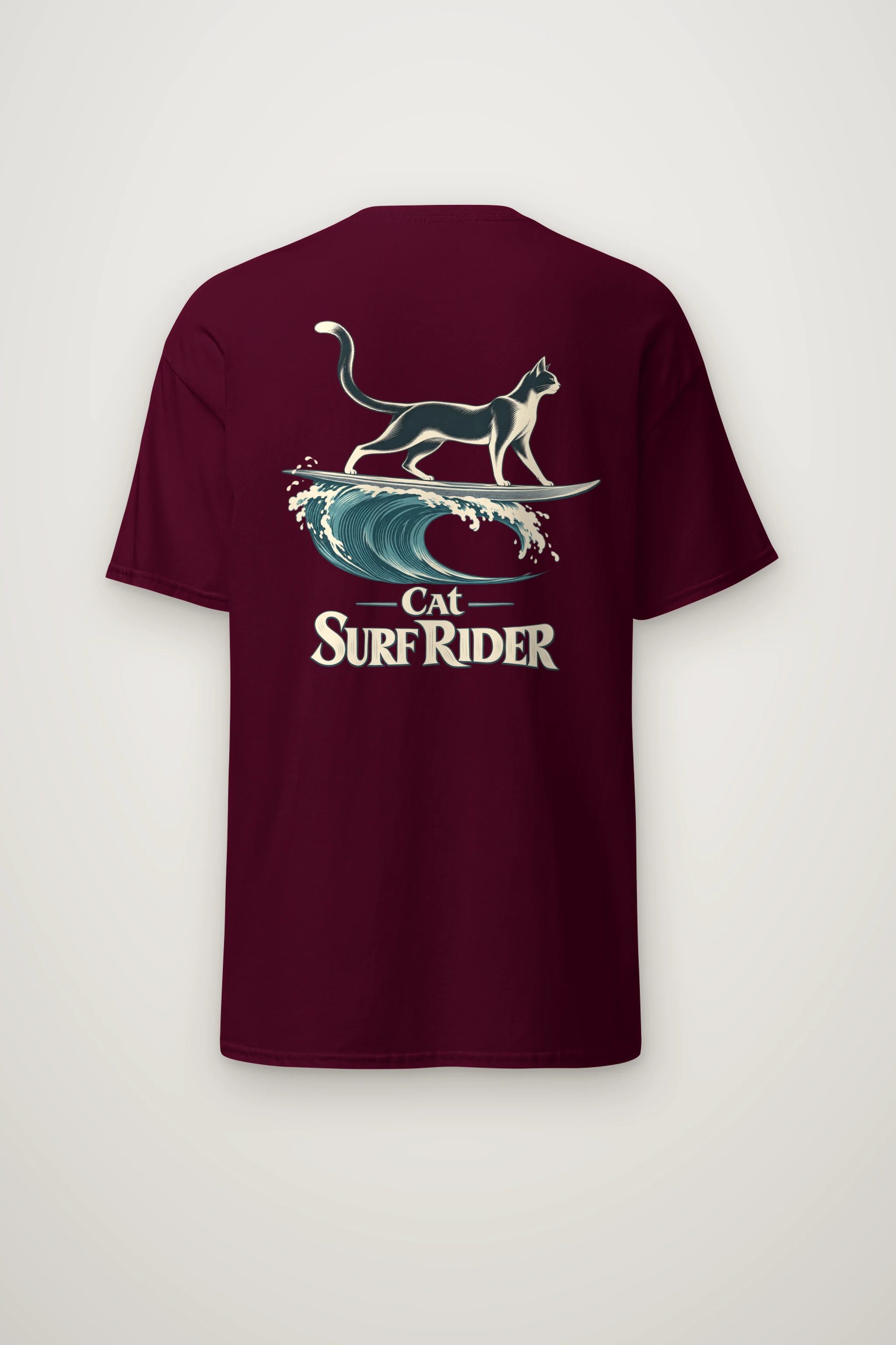 "Feline On Surfboard" Heavyweight Unisex Crewneck T-shirt
