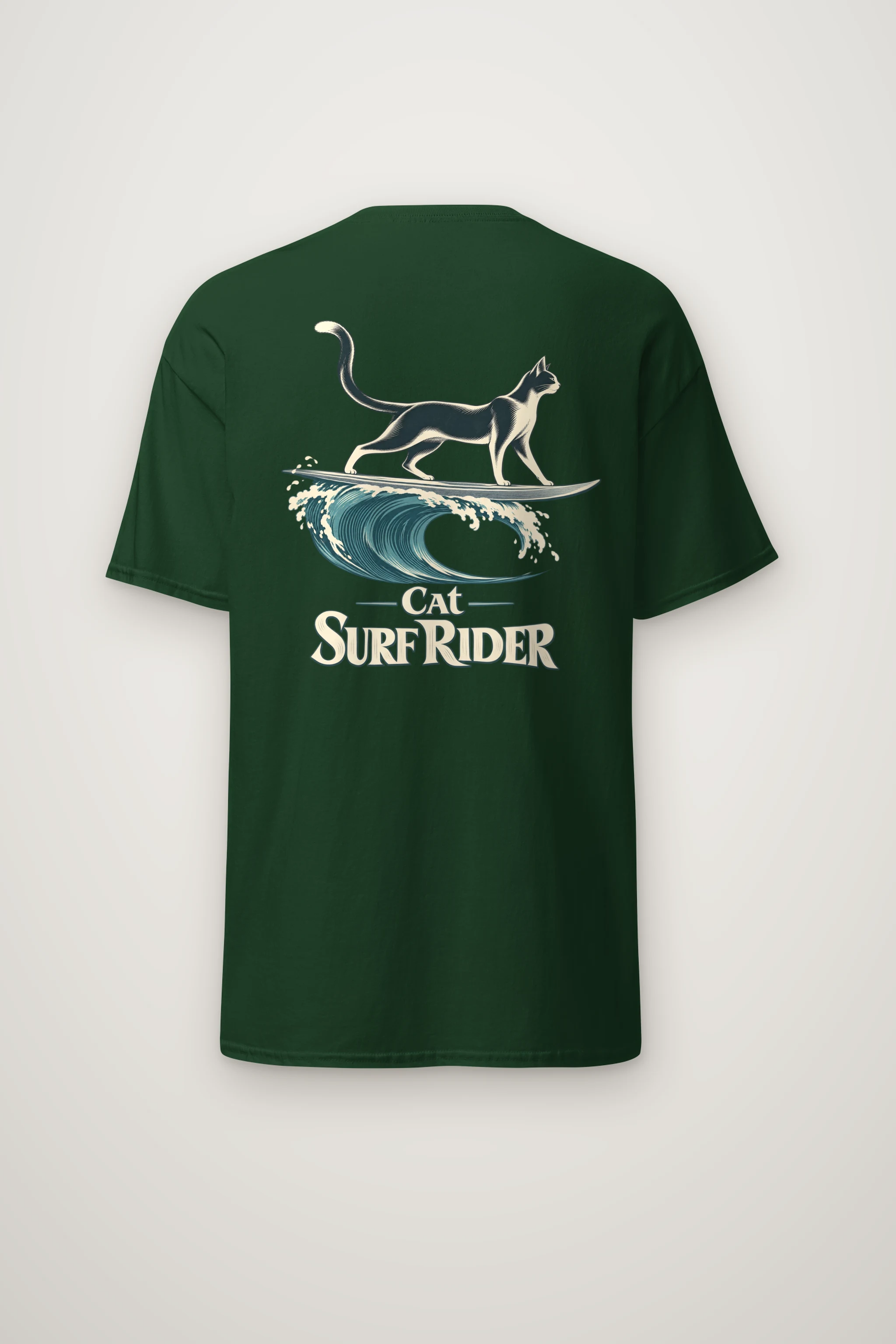 "Feline On Surfboard" Heavyweight Unisex Crewneck T-shirt