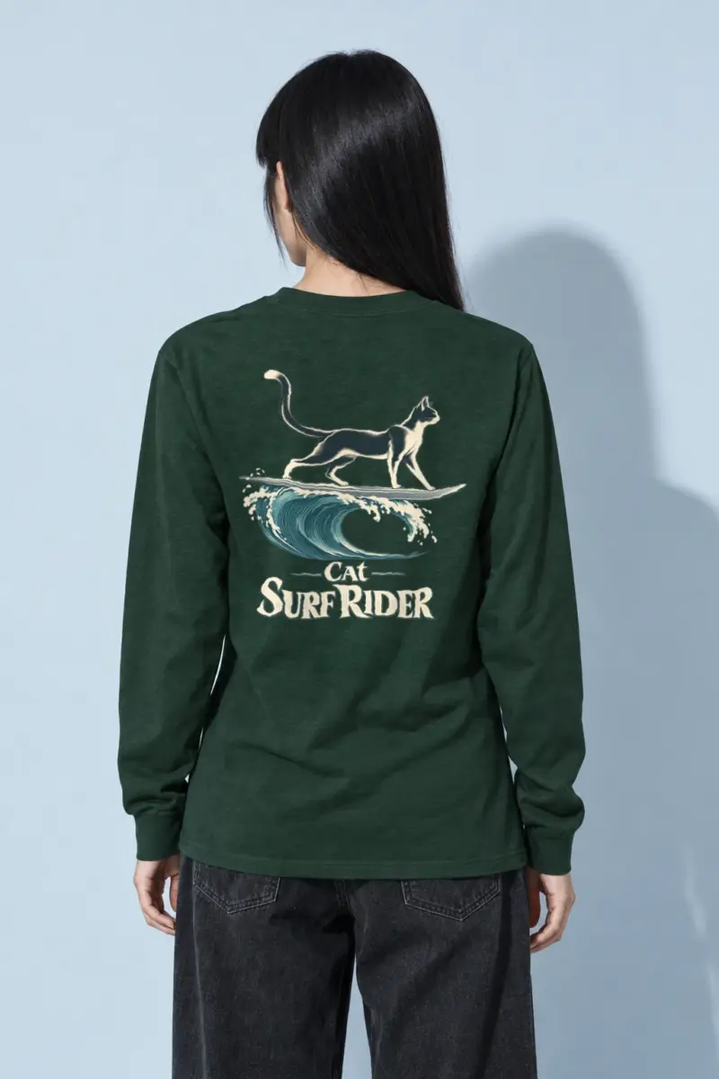 "Feline On Surfboard" Unisex Longsleeve T-shirt