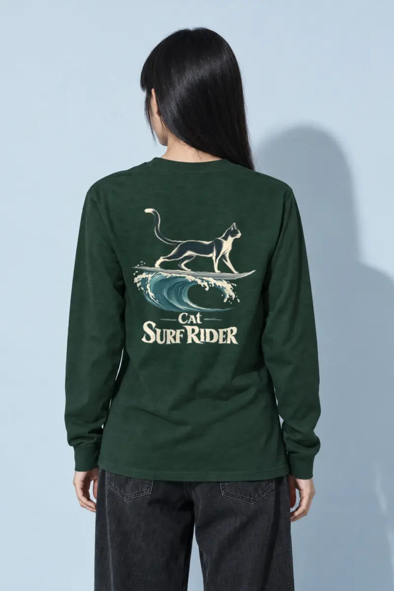 "Feline On Surfboard" Unisex Longsleeve T-shirt