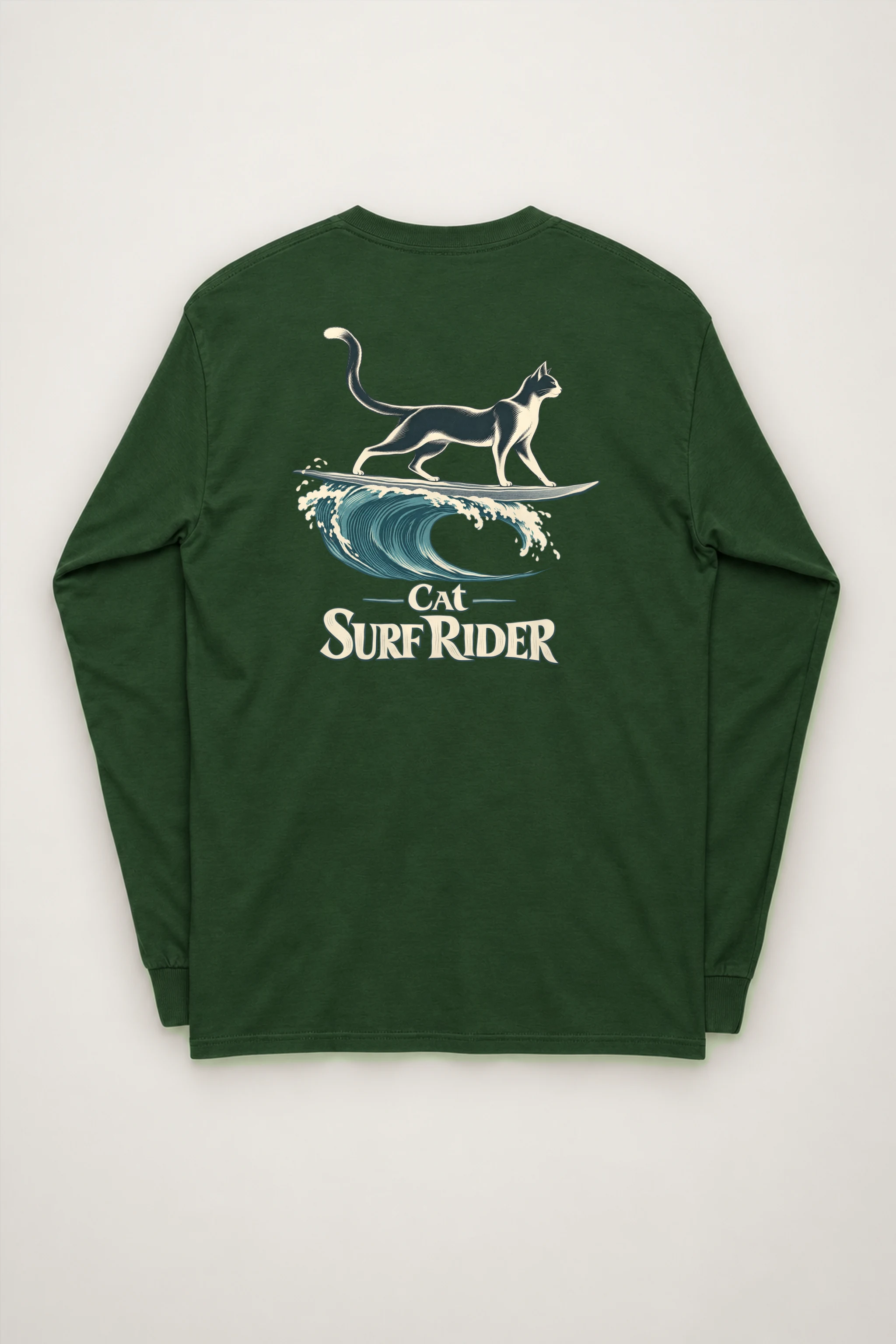 "Feline On Surfboard" Unisex Longsleeve T-shirt