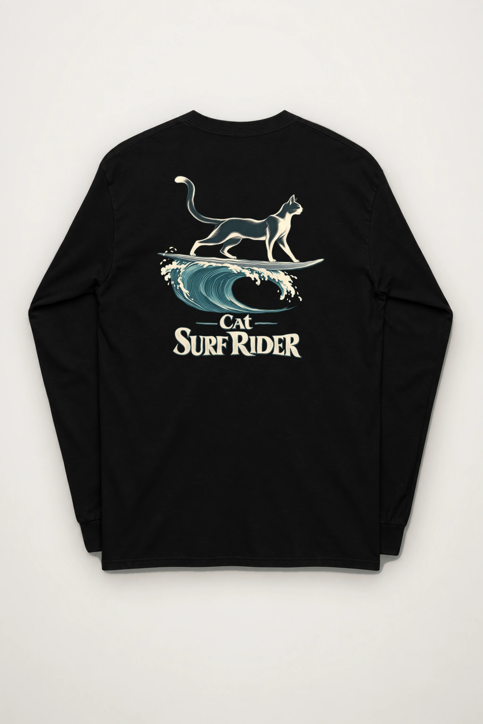 "Feline On Surfboard" Unisex Longsleeve T-shirt