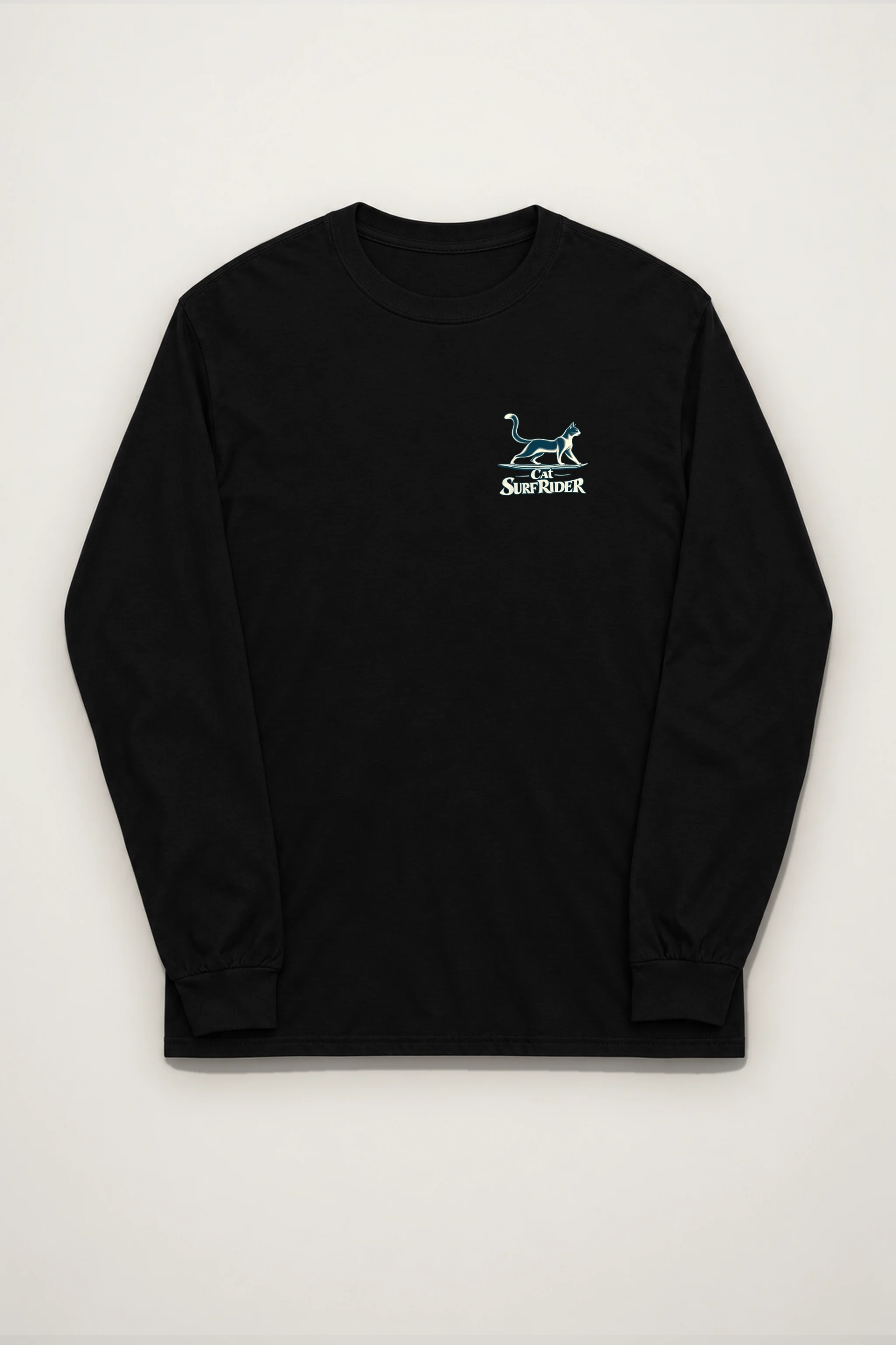 "Feline On Surfboard" Unisex Longsleeve T-shirt