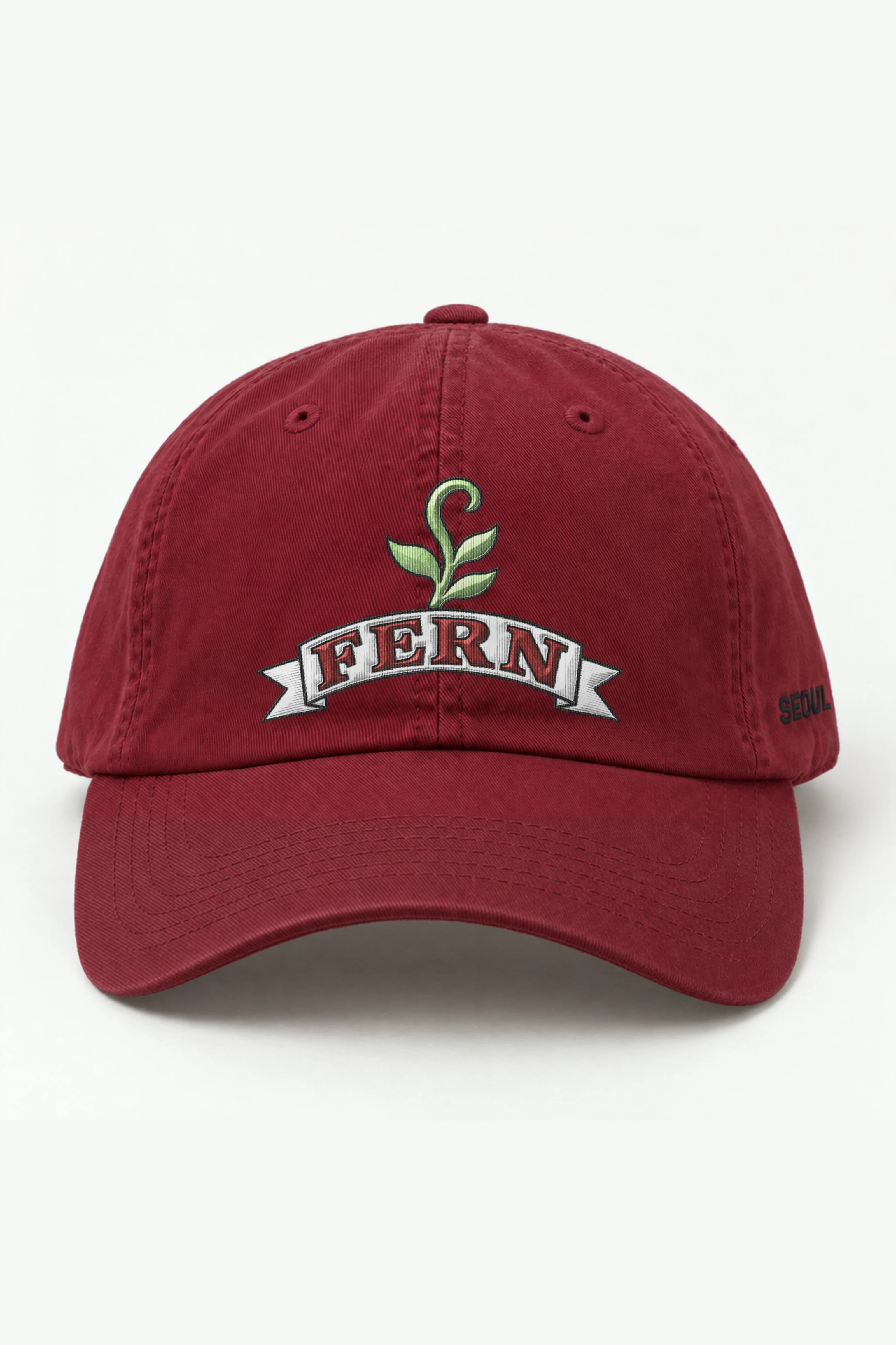 "Fern Banner" Classic Dad Hat · Embroidered — cranberry/cap-front