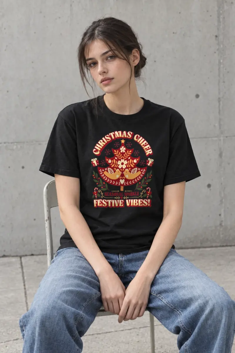 "Festive Folk Tree" Heavyweight Unisex Crewneck T-shirt