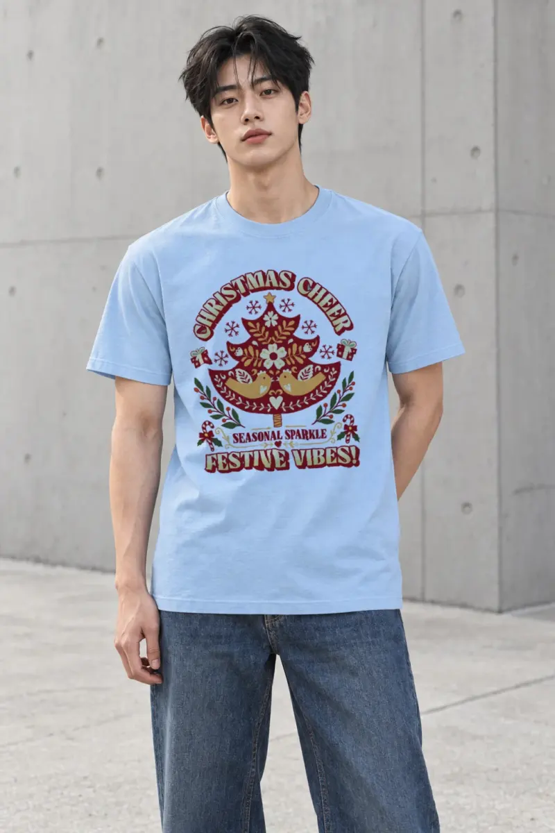 "Festive Folk Tree" Heavyweight Unisex Crewneck T-shirt | Gildan 5000