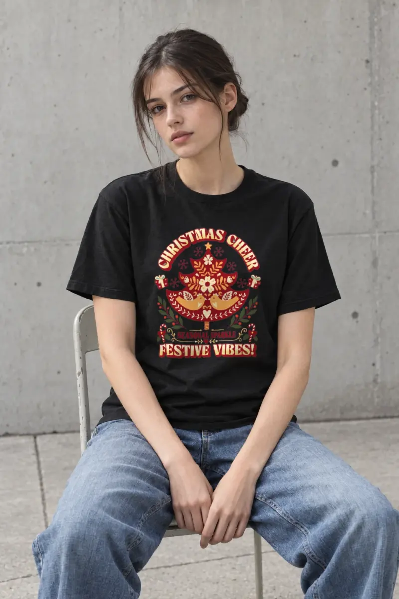 "Festive Folk Tree" Heavyweight Unisex Crewneck T-shirt