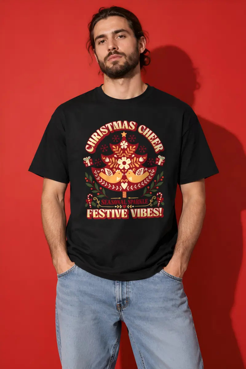 "Festive Folk Tree" Heavyweight Unisex Crewneck T-shirt