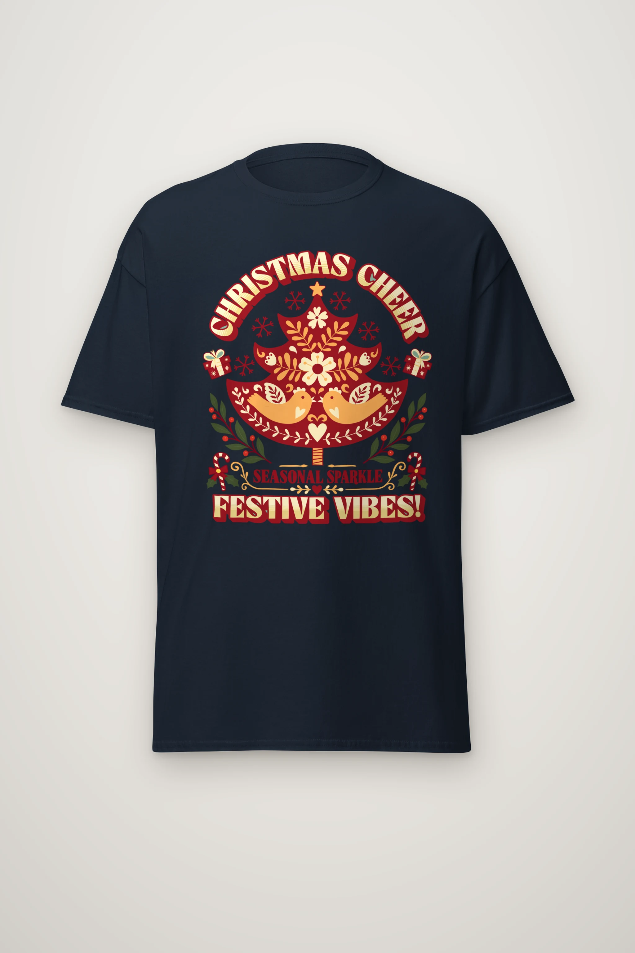 "Festive Folk Tree" Heavyweight Unisex Crewneck T-shirt
