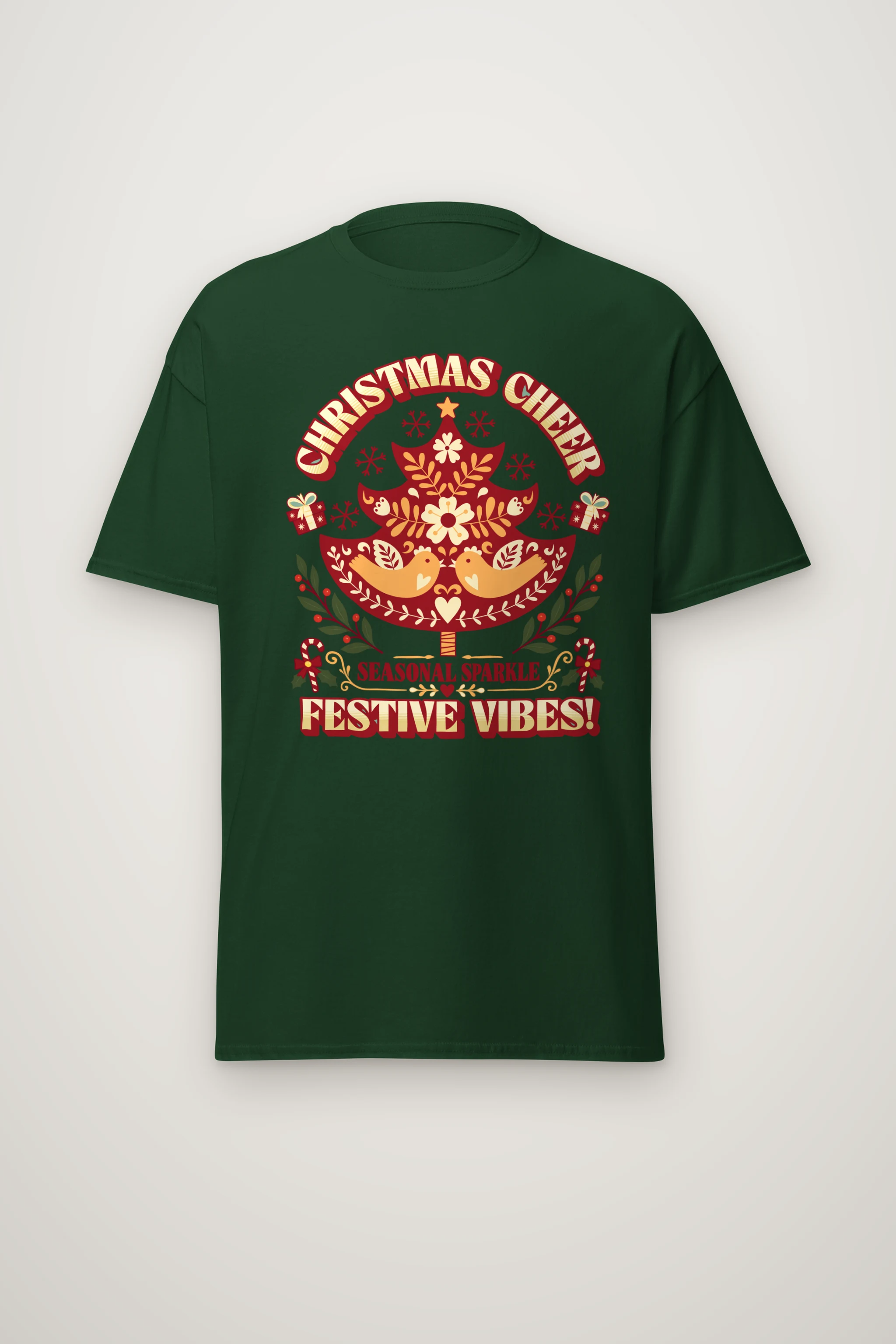 "Festive Folk Tree" Heavyweight Unisex Crewneck T-shirt