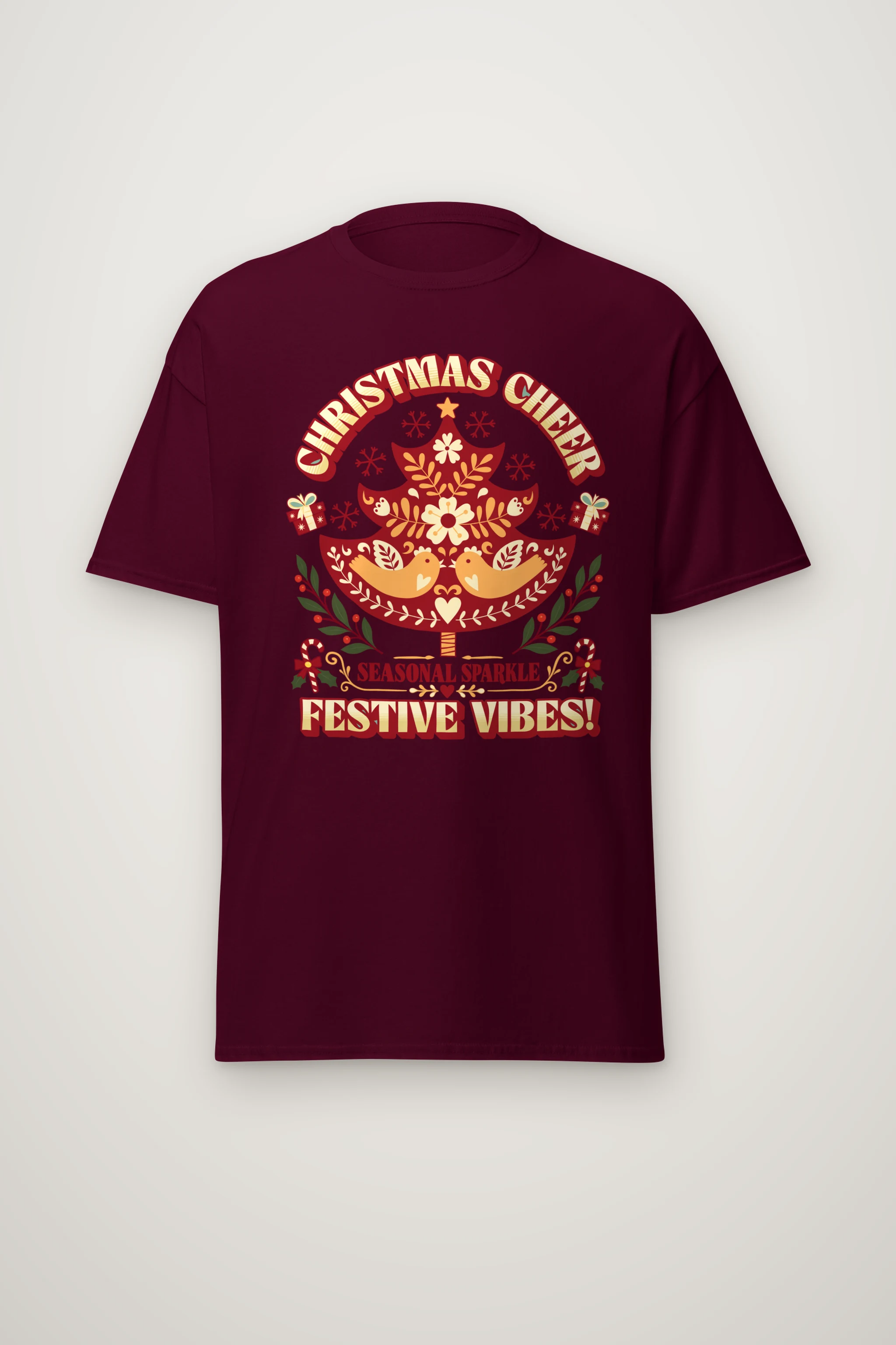 "Festive Folk Tree" Heavyweight Unisex Crewneck T-shirt