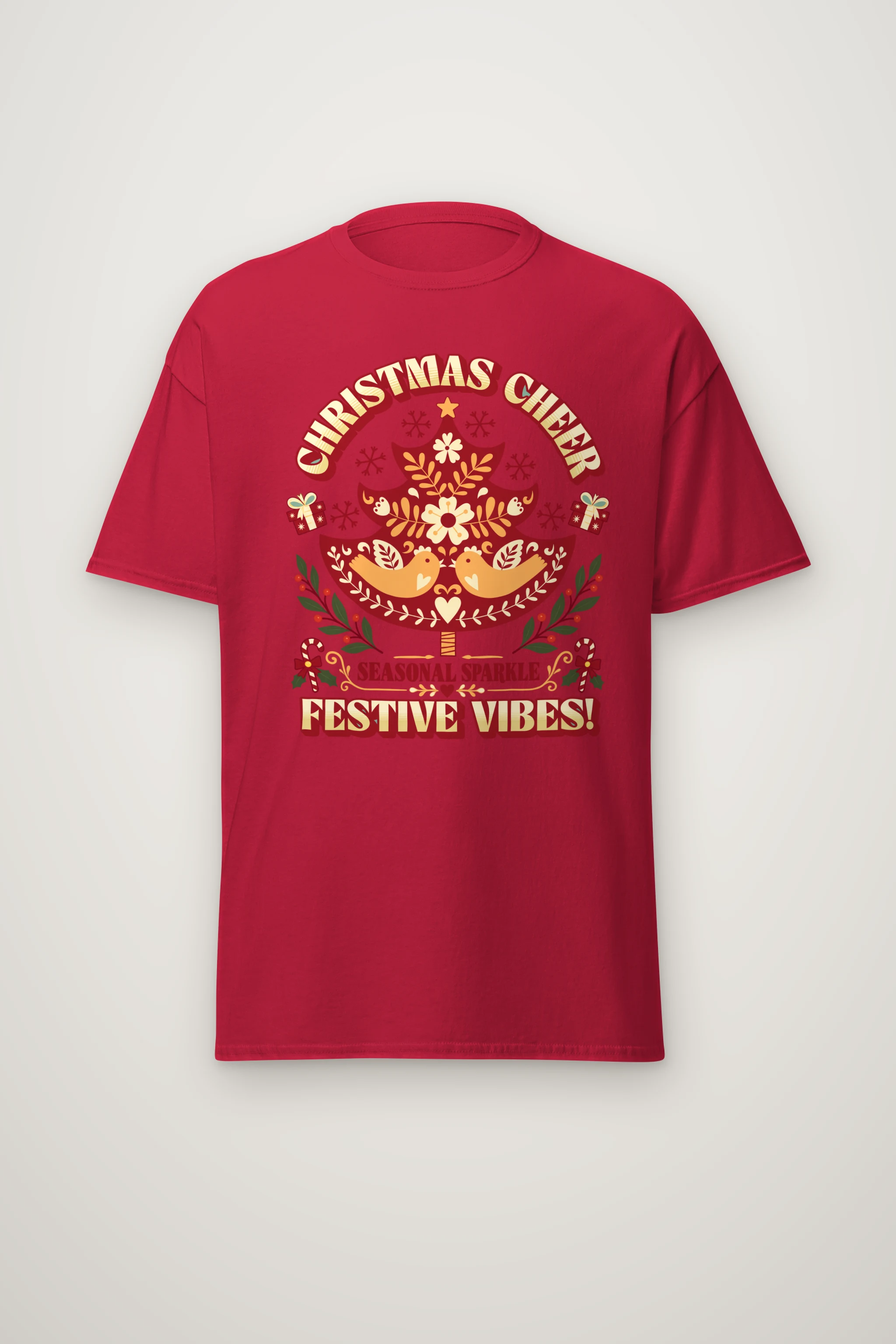 "Festive Folk Tree" Heavyweight Unisex Crewneck T-shirt